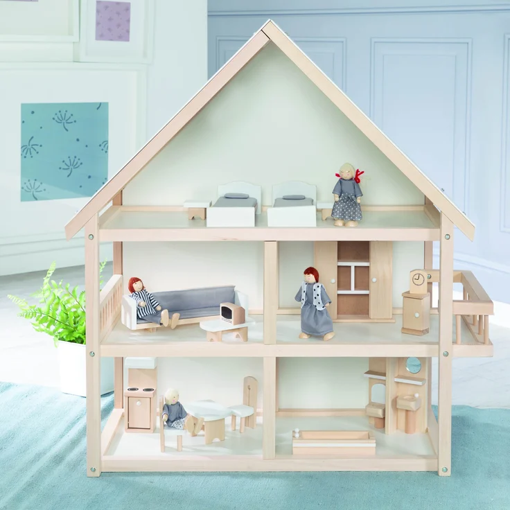Roba Puppenhaus, Puppenvilla inkl. Puppen und Möbel, Massivholz, natur – Bild 9