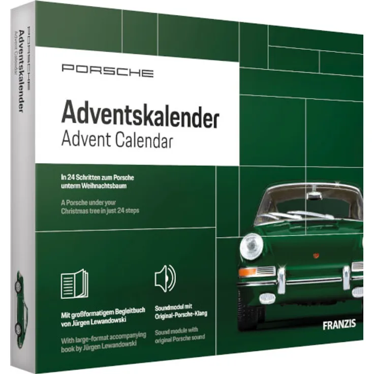 FRANZIS Adventskalender 2020 Porsche 911, in 24 Schritten zum Porsche unterm Weihnachtsbaum, Maßstab 1:43, neue überarbeitete Edition 2020, ab 14 Jahren