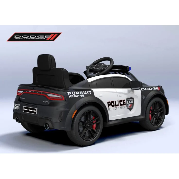ES-Toys Kinder Elektroauto Dodge Polizei, Sirene, Polizei-Lichter, Fernbedienung schwarz – Bild 2