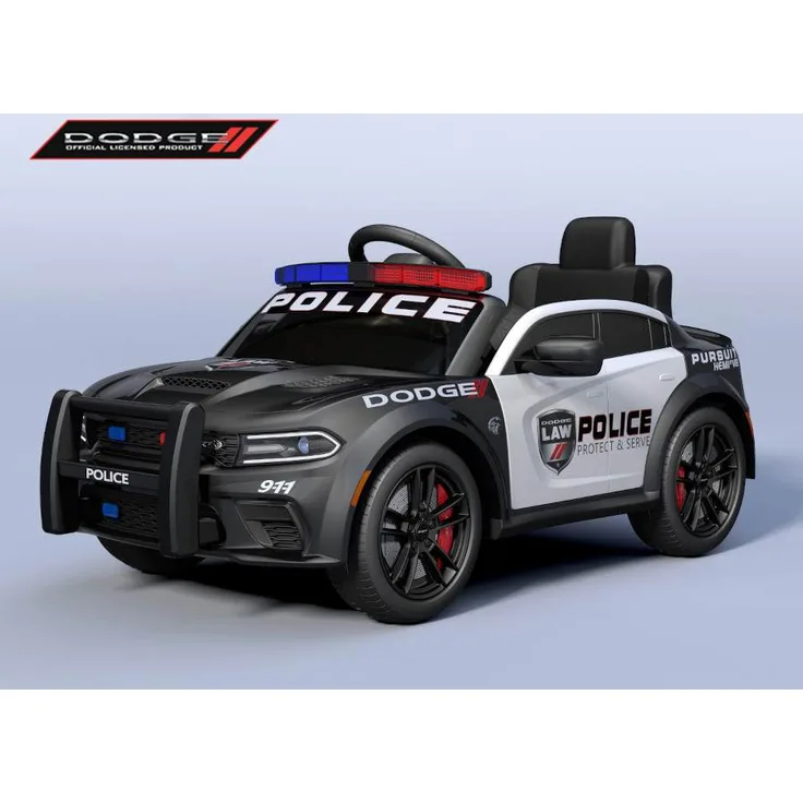 ES-Toys Kinder Elektroauto Dodge Polizei, Sirene, Polizei-Lichter, Fernbedienung schwarz