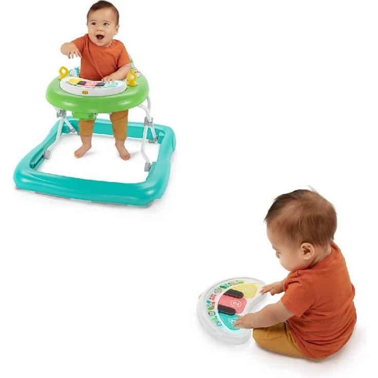 Bright Starts, Tiny Trek 2-in-1 Baby Aktivität Lauflernhilfe mit Spielzeugstation, verstellbarer Höhe und leicht faltbarem Rahmen, Dschungel Ranken Alter 6 Monate+ – Bild 1