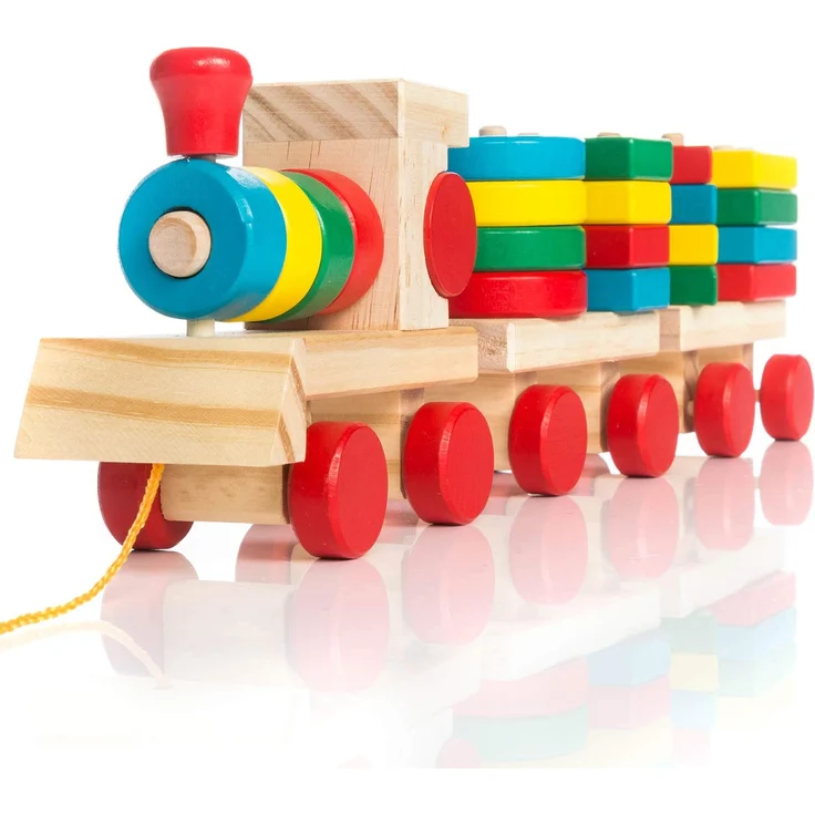 all Kids United® Holz-Eisenbahn Spielzeug-Eisenbahn aus Holz; Kinderspielzeug Sortierwürfel Holz-Zug Lernspielzeug (Holzzug) – Bild 1