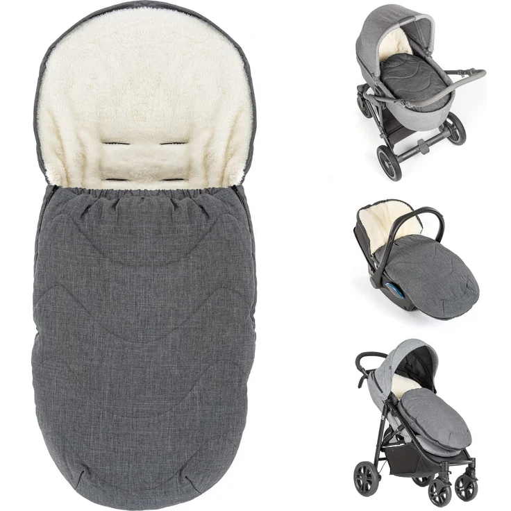 Zamboo Universal Fußsack für Babyschale, Kinderwagen Wanne und Buggy - 2in1 Winterfußsack und Sitzauflage aus kuscheligem Fleece, Baby Fusssack mit Kapuze und Tasche - Grau – Bild 1