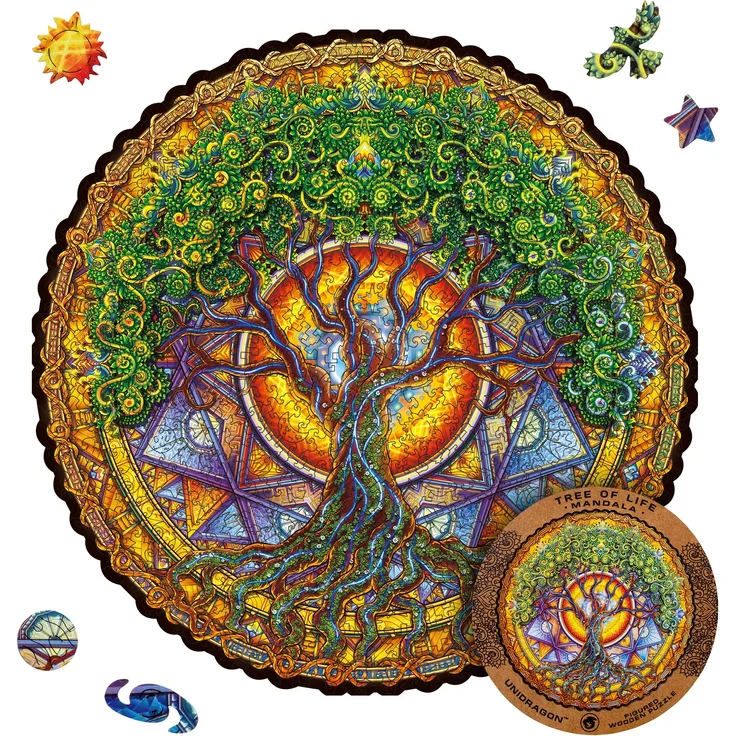 UNIDRAGON Original Holzpuzzle — Mandala Tree of Life, 700 Teile, Royal Größe 17. 7 x 17. 7 Zoll (45 x 45 cm) Schöne Geschenkverpackung, Einzigartige Form Erwachsene und Kinder