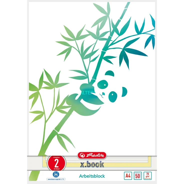 Herlitz Arbeitsblock A4 GREENline 50 Blatt Lineatur 02 Motiv Panda College