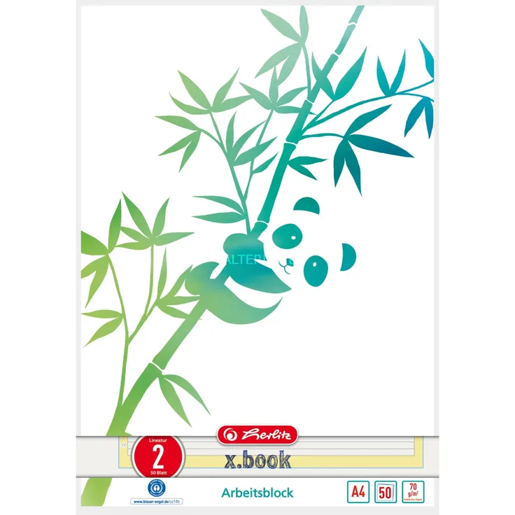 Herlitz Arbeitsblock A4 GREENline 50 Blatt Lineatur 02 Motiv Panda College
