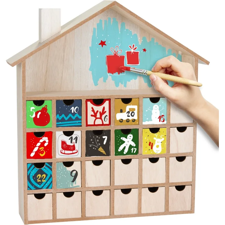 Adventskalender zum Befüllen mit 24 Schubladen - DIY Weihnachtskalender zum Bemalen und Basteln