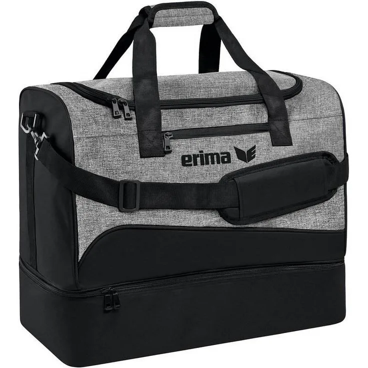 Erima 'Club 1900 2.0' Sporttasche mit Bodenfach, Größe M, 50 x 28 x 40 cm (L x B x H), 56 Liter, schwarz/grau melange