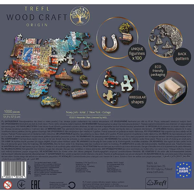 Trefl TR20147 1000 Teile, Wood Craft, unregelmäßige Formen, 100 Figuren amerikanischer Denkmäler und Symbole, modernes Premium - Preisvergleich – Bild 2