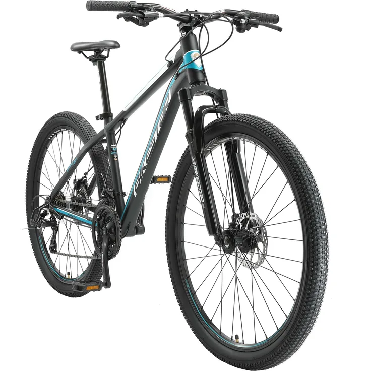 BIKESTAR Alu Mountainbike 27. 5 Zoll | 21 Gang Hardtail Sport MTB 16 Zoll Rahmen Scheibenbremse Federgabel | Schwarz Blau