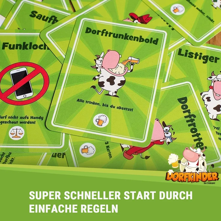 Dorfkinder Trinkspiel 55 Karten Spieler: 2-8 Alter: ab 18 Grün – Bild 3