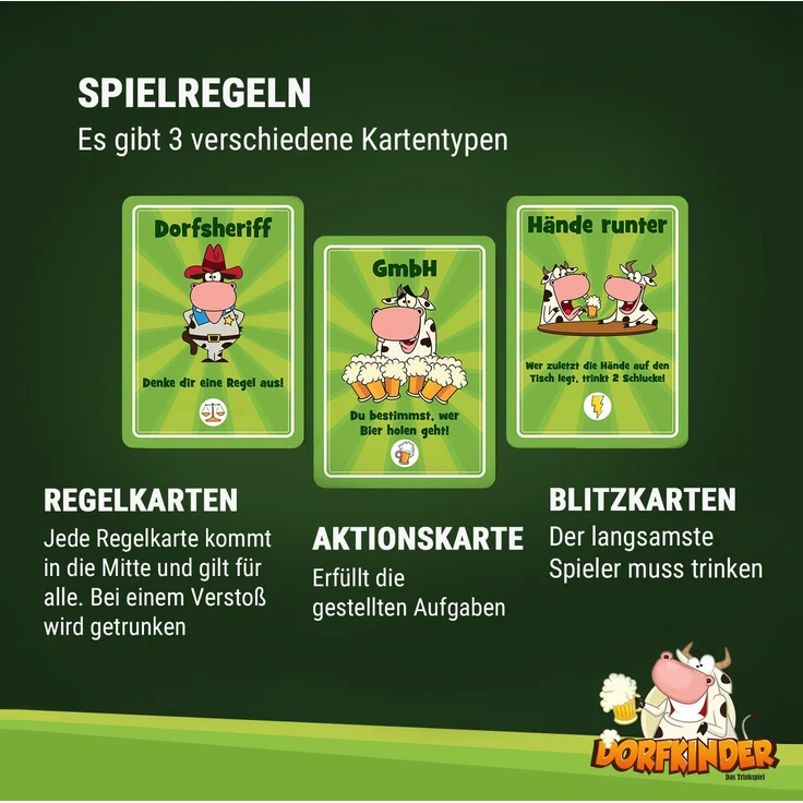 Dorfkinder Trinkspiel 55 Karten Spieler: 2-8 Alter: ab 18 Grün – Bild 5