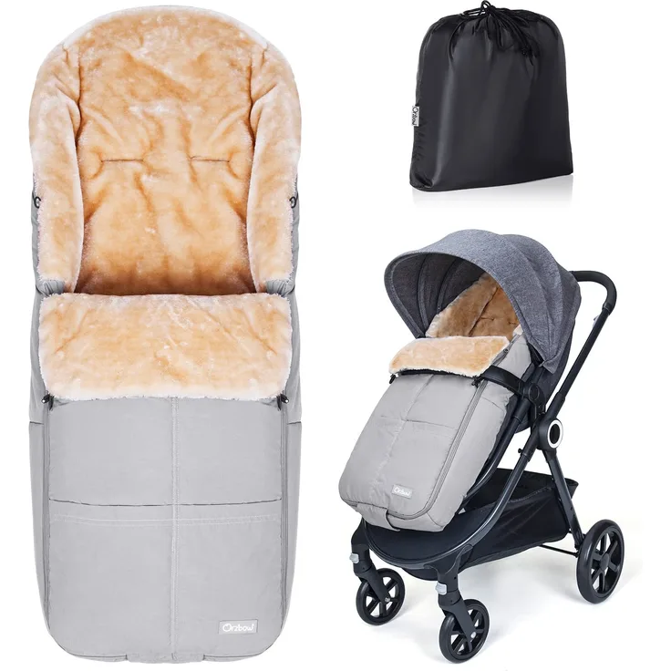 Orzbow Faux Schaffell Winterfußsack für Buggy | Waschbar Baby Fußsack Kinderwagen für Babyschale | Wetterfest Baby Schlafsack Winter Passend Für Kinderwagen (Hellgrau)