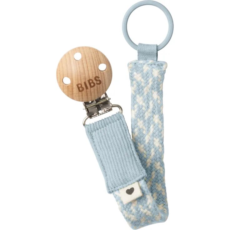 BIBS Pacifier Clip. Schnullerkette. Bio-Baumwolle. Dänisches Design. 100 % Bio-Baumwolle, 0-36 Monate (2er Pack), Baby Blue / Ivory