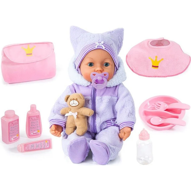 Bayer Design 94694AA, Funktionspuppe, Interaktive Puppe Piccolina Magic Eyes, bewegt den Mund, blinzelt und schließt die Augen, sprechend, lila, 46cm – Bild 1