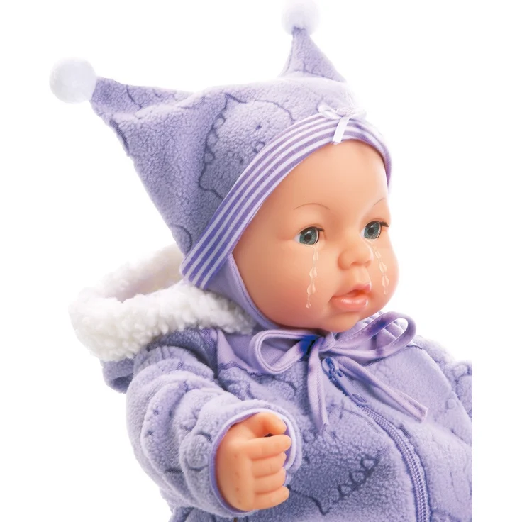 Bayer Design 94694AA, Funktionspuppe, Interaktive Puppe Piccolina Magic Eyes, bewegt den Mund, blinzelt und schließt die Augen, sprechend, lila, 46cm – Bild 3