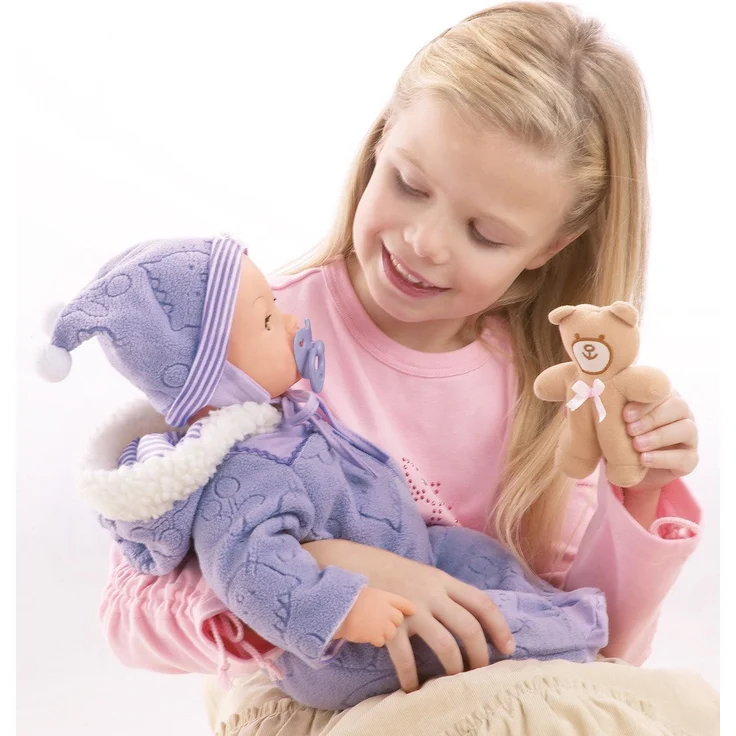 Bayer Design 94694AA, Funktionspuppe, Interaktive Puppe Piccolina Magic Eyes, bewegt den Mund, blinzelt und schließt die Augen, sprechend, lila, 46cm – Bild 5