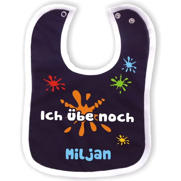 Kleiner Fratz Baby Lätzchen mit farbigen Saum ICH ÜBE NOCH (navy-weiss)