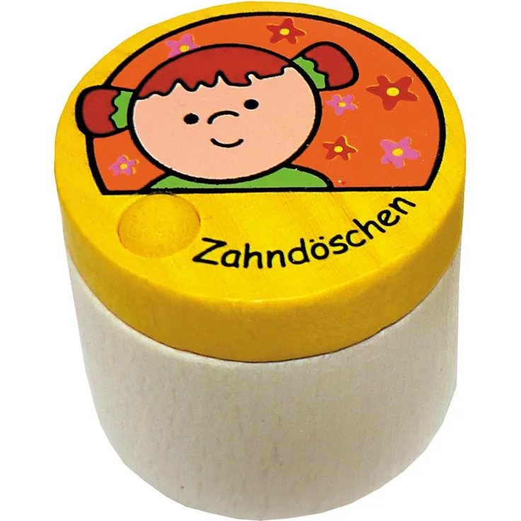 Hess Holzspielzeug 14357 - Zahndose aus Holz, Motiv Mädchen, handgefertigt, Durchmesser ca. 4 cm, zur sicheren Aufbewahrung der ausgefallen Milchzähne