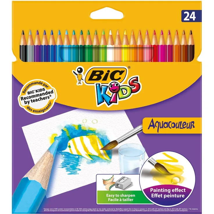 Bic - Aquacouleur Buntstifte mit Aquarell-Farbeffekt, verschiedene Farben (24 Stück)
