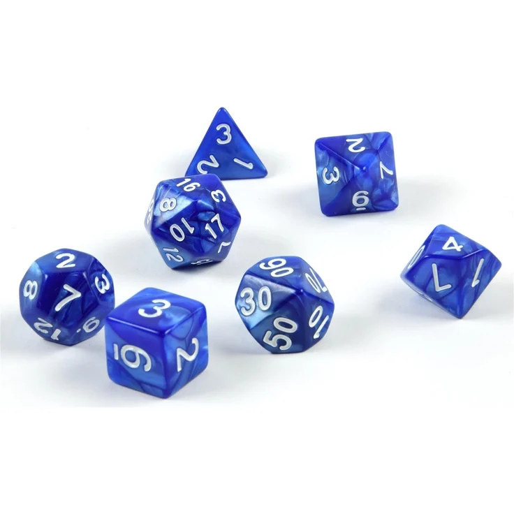 shibby 7 polyedrische Würfel für Rollen- und Tabletopspiele in blau mit Beutel – Bild 1