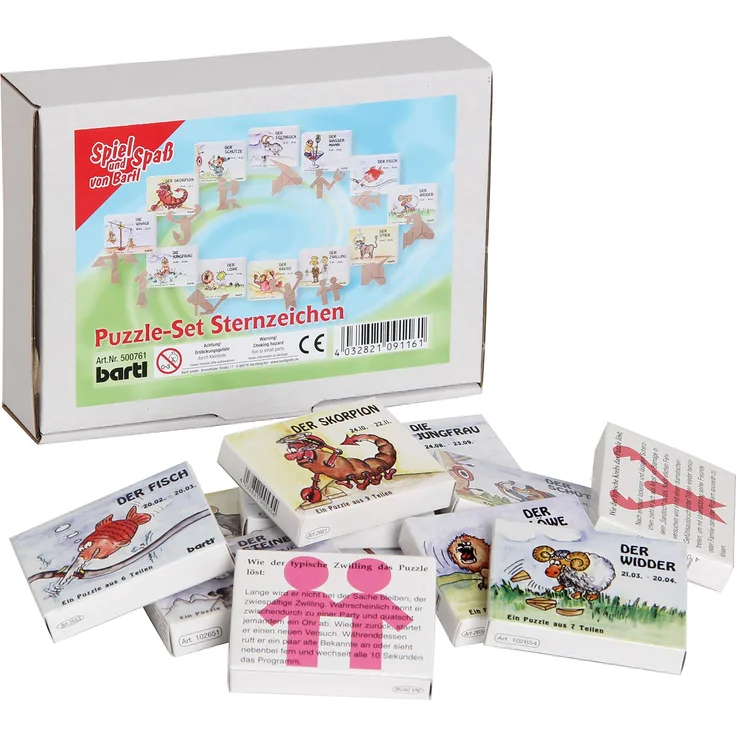 Bartl 500761 Knobelspiele aus Holz Puzzle-Set Sternzeichen (12 Puzzles)