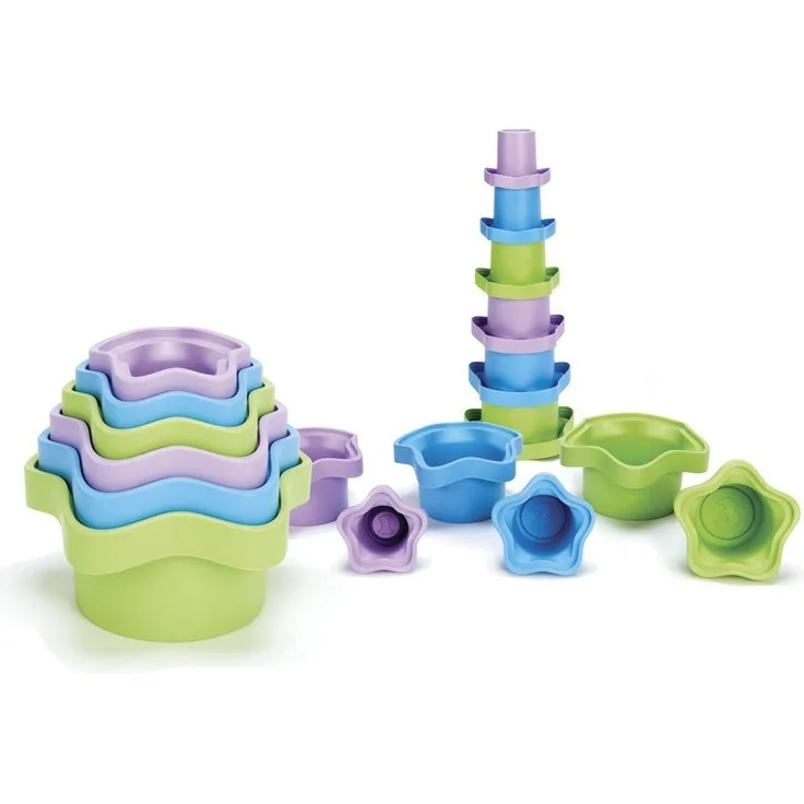Green Toys 8668586, Stapelspiel Becher, Babyspielzeug, Motorikspielzeug, nachhaltiges Lernspielzeug für Babys und Kleinkinder ab 6 Monaten, 6-teilig, Bunt