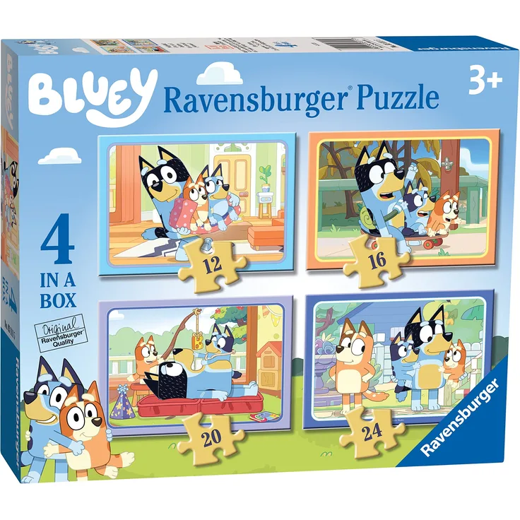Ravensburger Bluey – 10,2 cm Box (12, 16, 20, 24 Teile) Puzzles für Kinder ab 3 Jahren