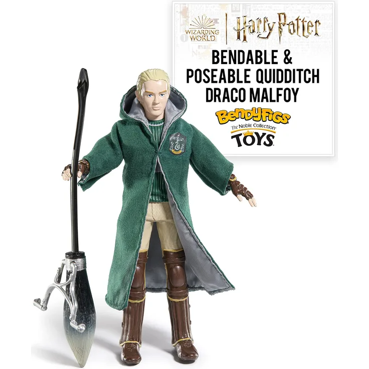 BendyFigs The Noble Collection Harry Potter - Draco Malfoy Quidditch - Noble Toys 16cm Bendable Posable Collectible Doll Figure with Stand and Mini Accessory