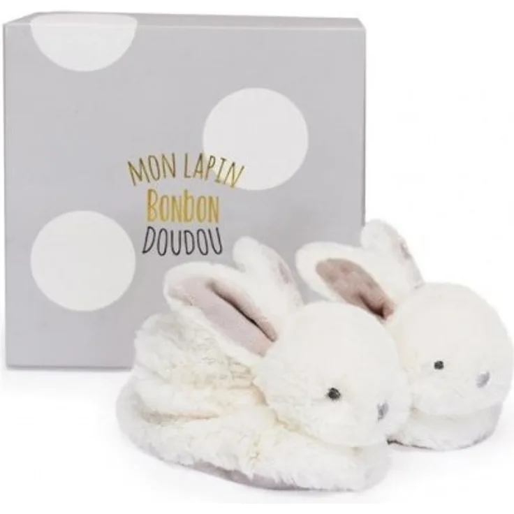 DOUDOU 21310 Bonbon Hase Füsslinge mit Rassel,taupe 0-6M