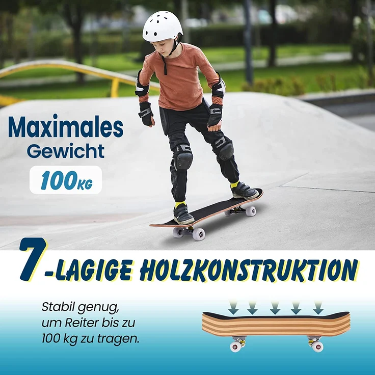 COSTWAY Skateboard mit ABEC-7 Kugellager 79x20cm Minicruiser Komplettboard Ahornholz Blau – Bild 3