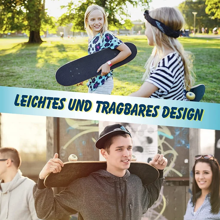 COSTWAY Skateboard mit ABEC-7 Kugellager 79x20cm Minicruiser Komplettboard Ahornholz Blau – Bild 2