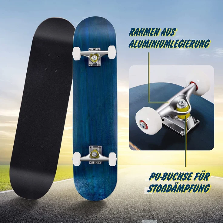 COSTWAY Skateboard mit ABEC-7 Kugellager 79x20cm Minicruiser Komplettboard Ahornholz Blau – Bild 4