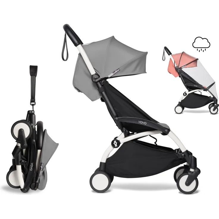 Babyzen YOYO² Buggy 6+ mit Regenschutz - grau, weißer Rahmen