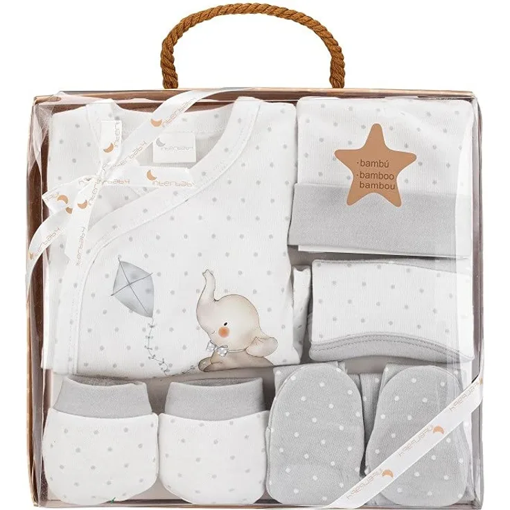 Interbaby Geschenkset 5 Stücke Für Neugeboren 0-6 Monate - Modell:"Elefantito", grau