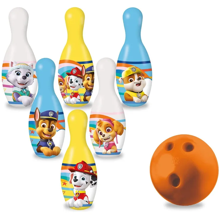 Mondo Toys – Paw Patrol-Bowling-Set für Kinder – INKLUSIVE 1 Ball und 6 Paw Patrol-Themenkegel – Sportspielzeug – Spiel für Kinder 2 3 4 Jahre – 28308