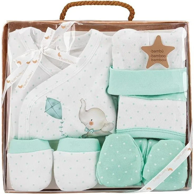 Baby Geschenkset 5 Stücke Für Neugeboren 0-6 Monate - Modell:"Elefantito", grün
