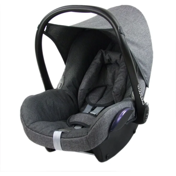 BAMBINIWELT Bezug Ersatzbezug kompatibel mit Maxi-Cosi CabrioFix für Babyschale 6-tlg Komplett-Set (meliert grau-dunkelgrau)