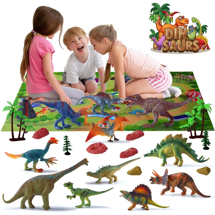 Dino-Set Dinosaurier Figuren mit Box | Dino-Spielzeug, Spielmatte, Aufbewahrungs-Box & viel Zubehör | Abenteuer Tier-Welt für Groß & Klein | Spielset für Kinder (Dinofiguren mit Aufbewahrungsbox)