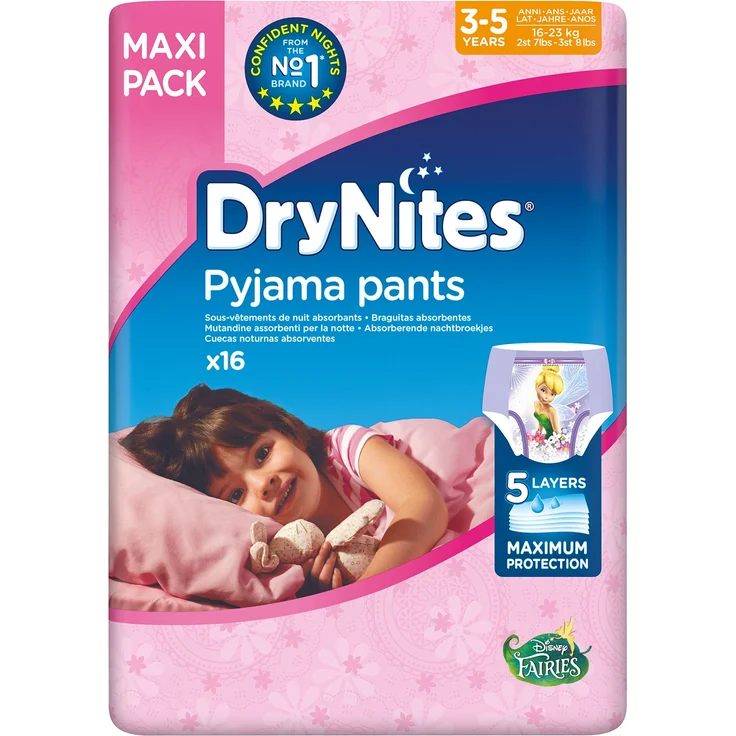 Huggies - Dry Nites Pyjama Unterhosen Mädchen Jumbo Monatspackung 3-5 Jahre (64 Stück)