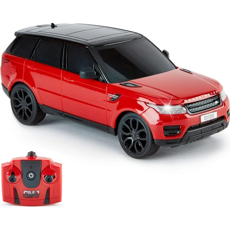 CMJ RC CARS Range Rover Sport Offiziell Lizenziertes ferngesteuertes Auto 1:24 mit funktionierenden LED-Lichtern, funkgesteuerter Supersportwagen (Rot)