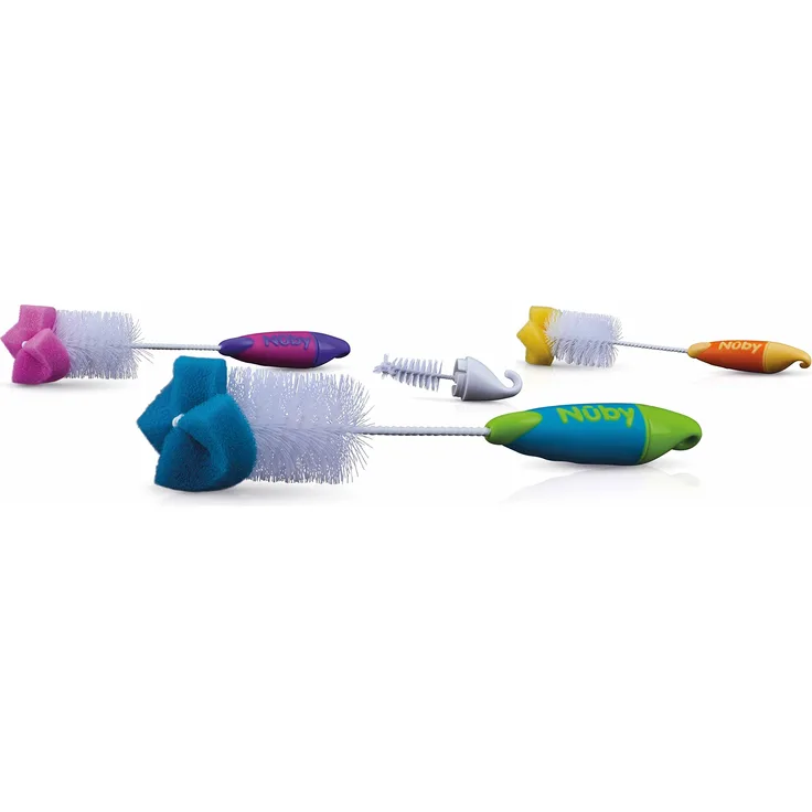 Nuby 055401 Flaschenbürste mit Schwamm für Fläschchen/Sauger, mehrfarbig