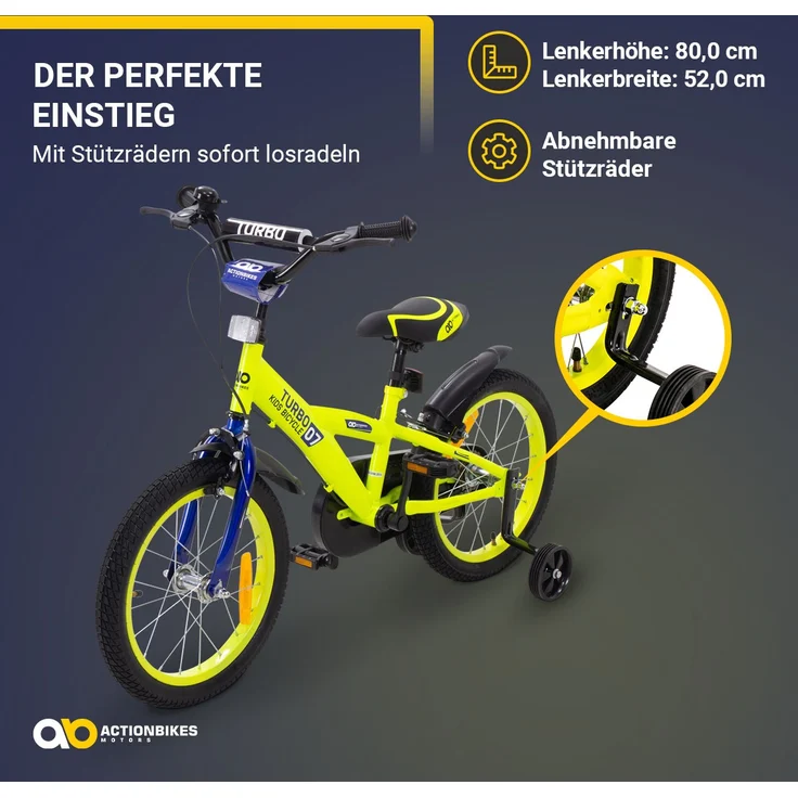 Kinderfahrrad Turbo 16 Zoll Kinder Fahrrad mit Stützrädern gelb blau ab 4 Jahre - Preisvergleich – Bild 16
