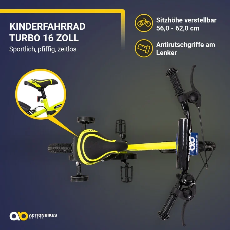 Kinderfahrrad Turbo 16 Zoll Kinder Fahrrad mit Stützrädern gelb blau ab 4 Jahre - Preisvergleich – Bild 14