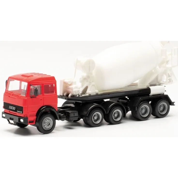 Herpa 315630 1:87 Iveco Unic Betonmischer-Sattelzug, rot/wei