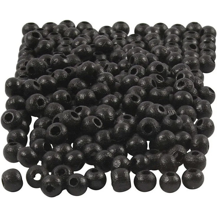 Holzperlen, D: 5 mm, Lochgröße 1,5 mm, Schwarz, 6g, ca. 150 Stück