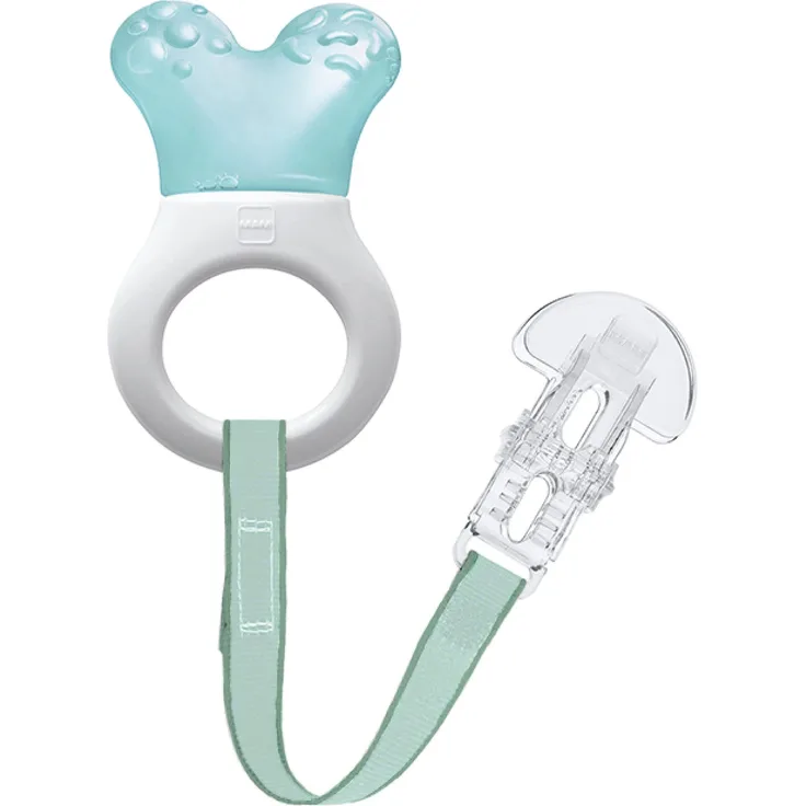 MAM Cooler & Clip kühlender Beißring, Zahnungshilfe mit Clip für einfaches Befestigen, extra kleiner und leichter Beißring für Babys, ab 2+ Monate, türkis