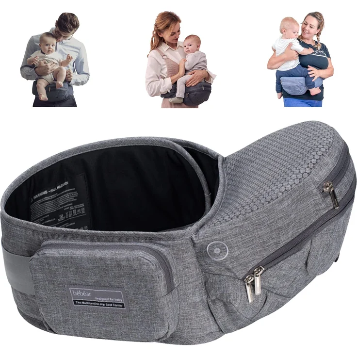 Bebamour Hipseat Babytrage 0-36 Monate, Leichter, verstellbarer, rückenstützender Taillenhocker, 3-in-1-Babytrage für Neugeborene bis Kleinkindersitz(Light Grey)