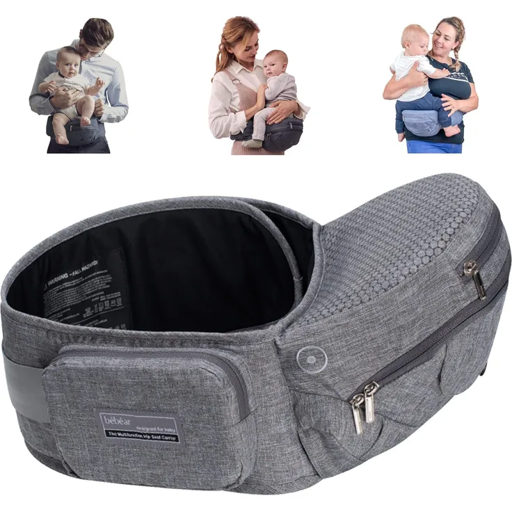 Bebamour Hipseat Babytrage 0-36 Monate, Leichter, verstellbarer, rückenstützender Taillenhocker, 3-in-1-Babytrage für Neugeborene bis Kleinkindersitz(Light Grey)