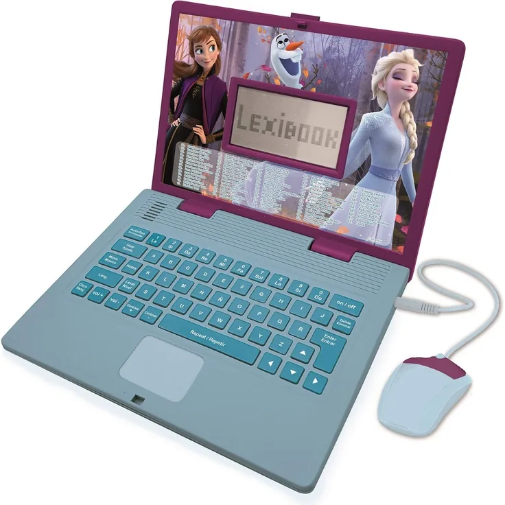 LEXIBOOK - Disney Die Eiskönigin 2 - Pädagogischer und zweisprachiger Laptop Spanisch/Englisch - Spielzeug für Mädchen mit 124 Lernaktivitäten, Spielen und Musik mit Elsa und Anna - Blau/Lila